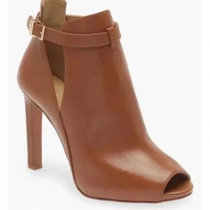 New Michael Kors Lawson Ankle Boot Leather Peep Toe Heel Buckle Size 10.